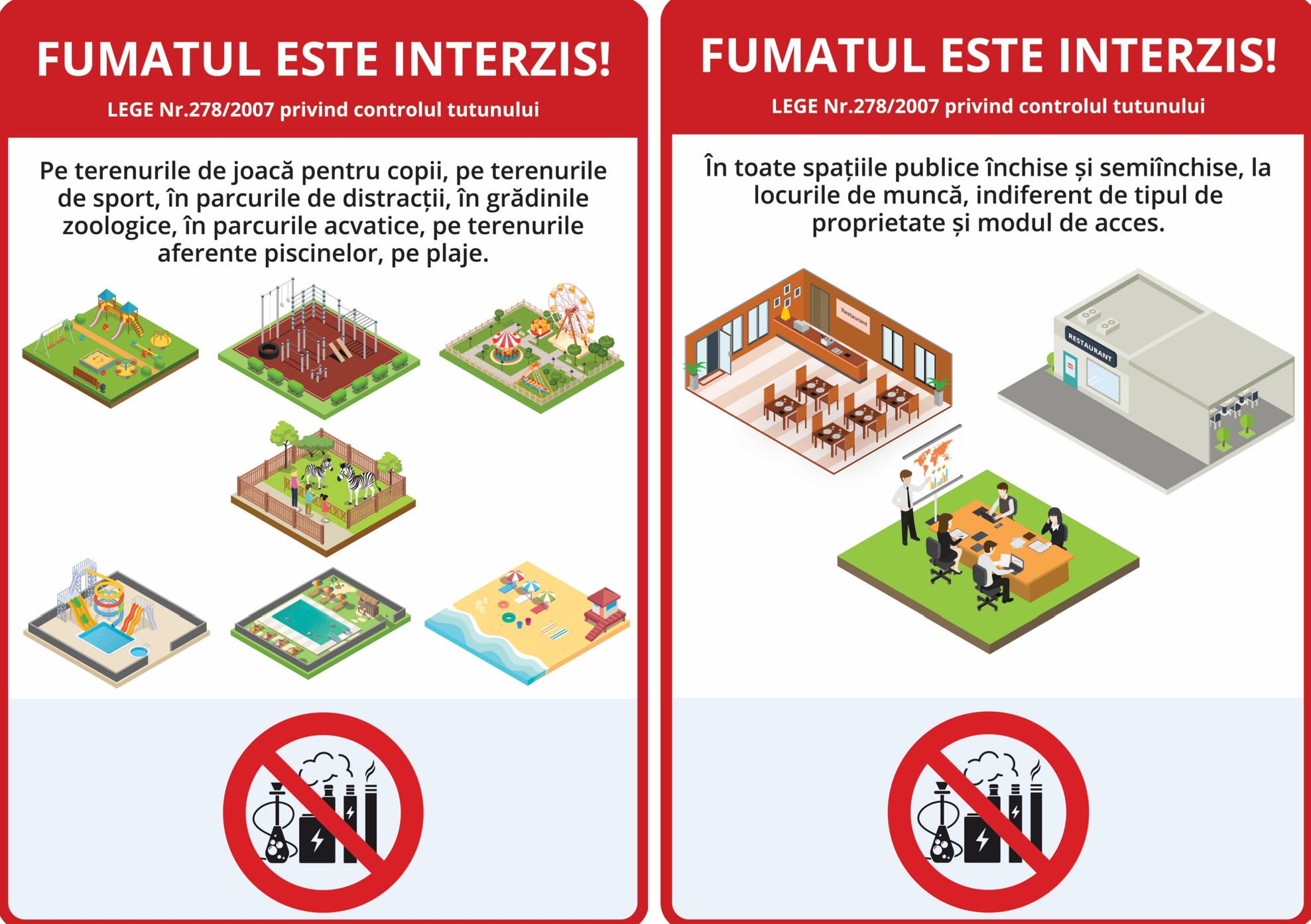Unde este interzis fumatul? O colecție de infografice explică vizual exemple de spații încadrate în aceeași categorie prevăzută de lege