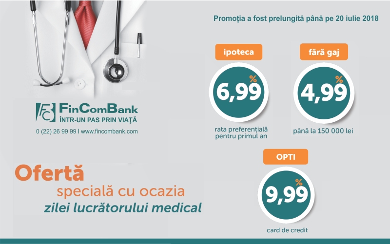 Ofertă avantajoasă de la FinComBank S.A. pentru medici și farmaciști